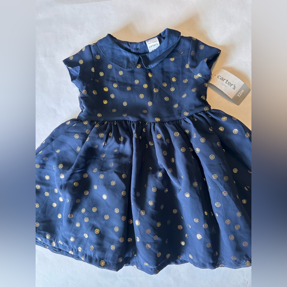 Carter's Navy Dress with Metallic Gold Dots